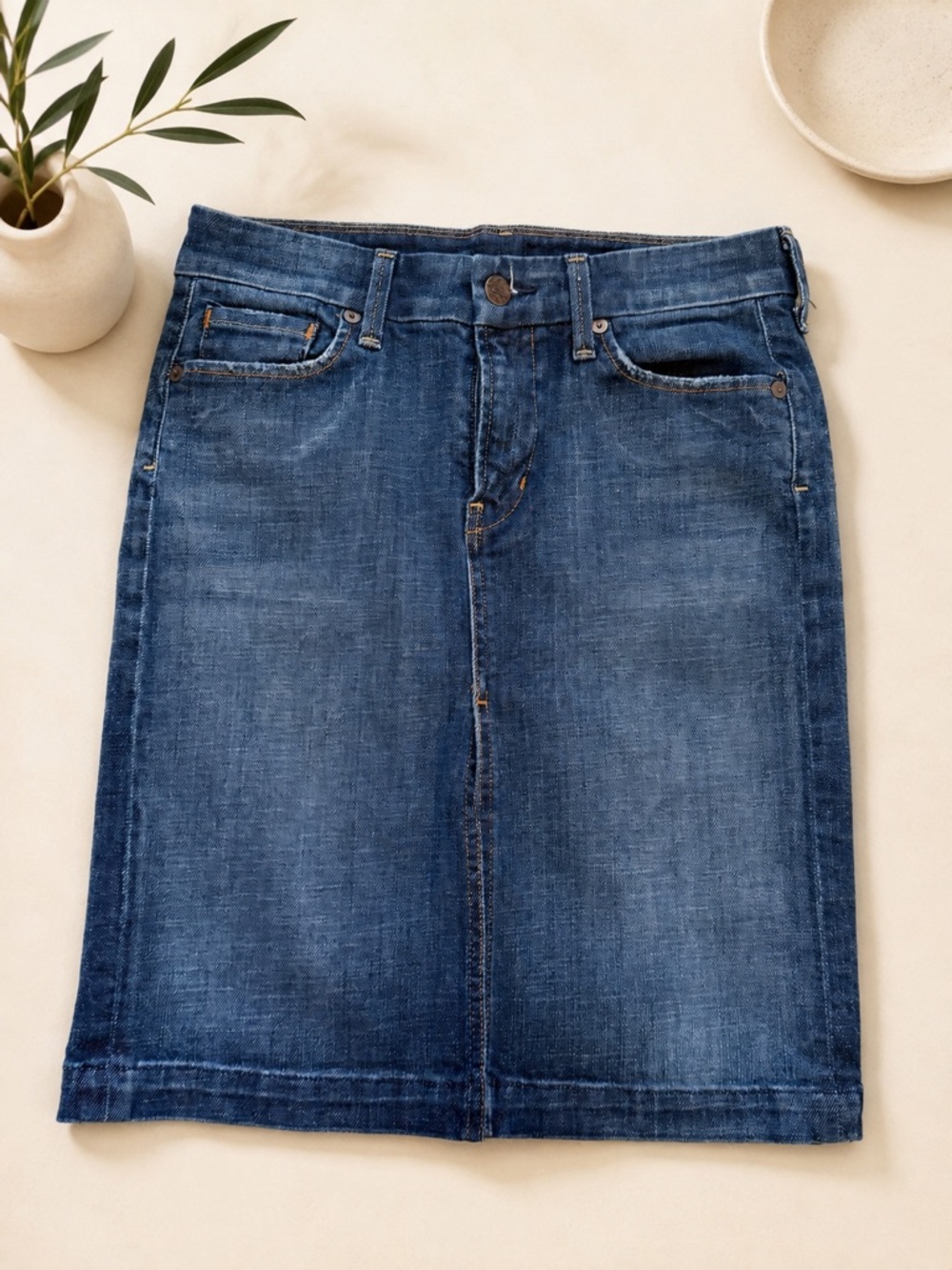Citizens of Humanity Denim Midi Skirt Size 26 Stretch Made in USA